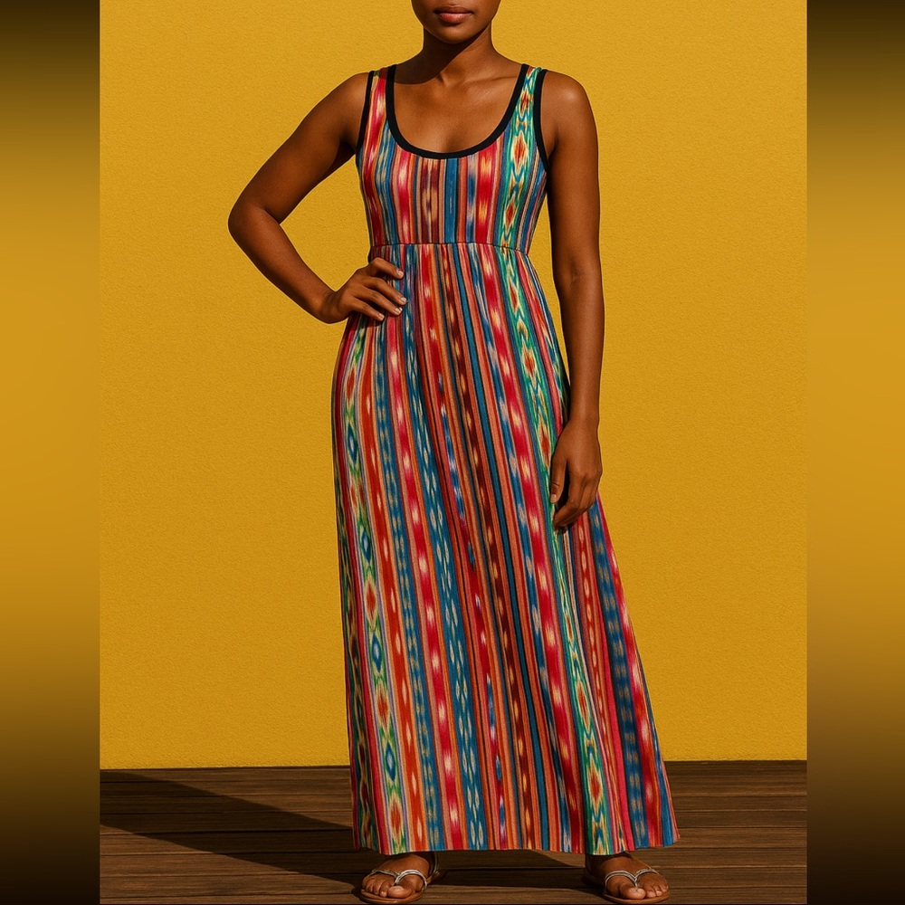 Anthropologie Weston Wear Women’s Long Dress Small Aztec Boho Maxi Sleeveless‎